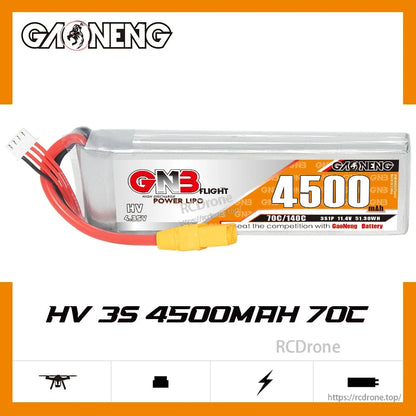 GAONENG GNB45003S70AHV LiHV 3S 4500mAh 70C battery side view on white background