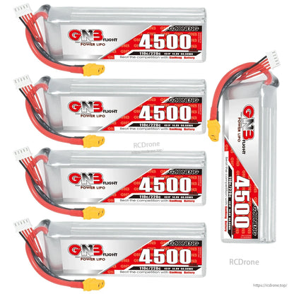 Set display with four horizontal GNB 4500mAh LiPo batteries plus one vertical side view
