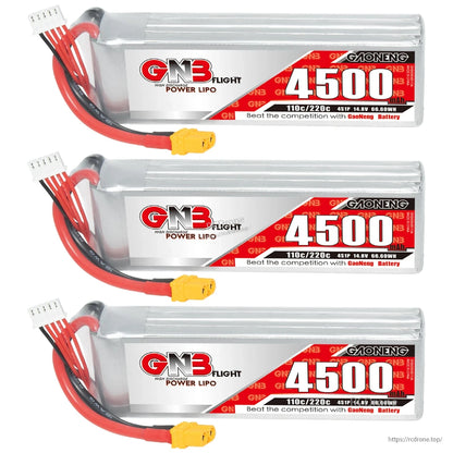 GAONENG GNB45004S110A 4S 14.8V 4500mAh 110C LiPo Battery XT60 for 1/10 RC Car & 7in FPV Drone