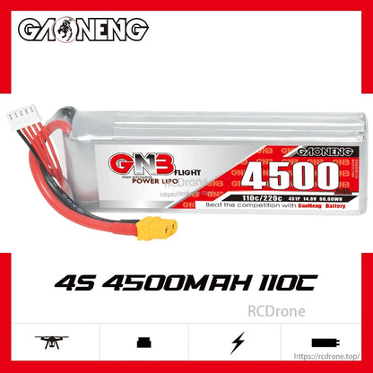 GNB 4S 4500mAh 110C LiPo battery product graphic showing side profile and label