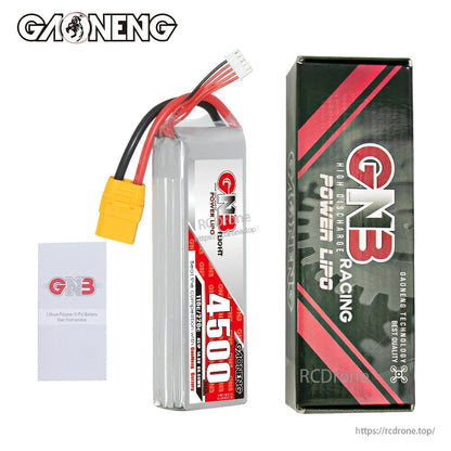 Package contents: GNB 4500 LiPo battery with branded retail box and small instruction leaflet
