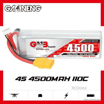 GNB 4S 4500mAh 110C LiPo battery banner graphic with product photo and capacity text