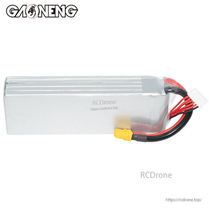 Back side of silver LiPo battery pack showing smooth shrink wrap and XT60 power lead exit