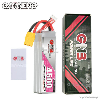 Package contents: GAONENG 4500mAh battery, GNB packing box, and user instructions booklet