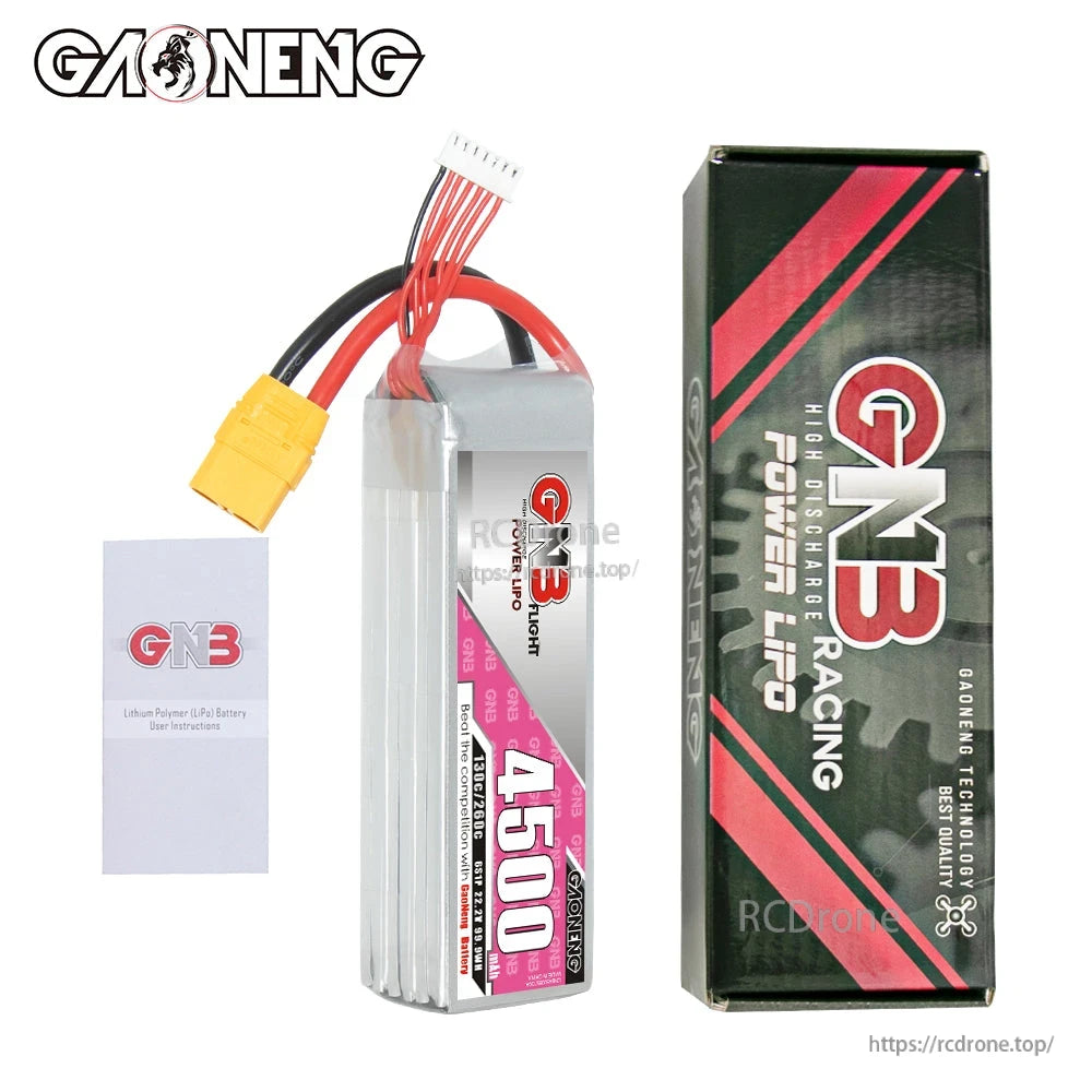 In-box contents: GNB 4500mAh LiPo battery with retail box and instruction leaflet