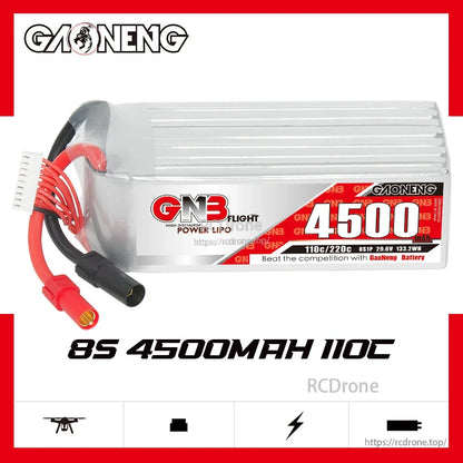 GAONENG GNB 8S 4500mAh 110C LiPo battery label view showing model branding and capacity