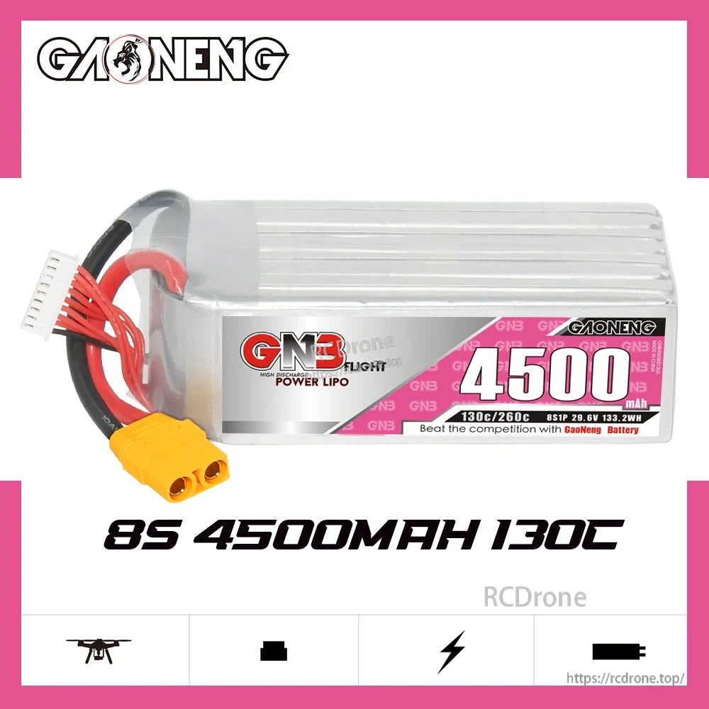 GAONENG GNB 8S 4500mAh 130C LiPo battery product graphic with model and series text