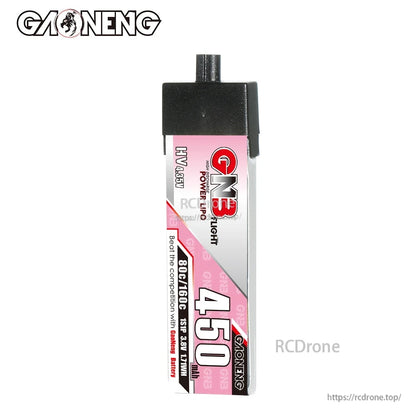Front label view of GNB HV 4.35V 450mAh 80C/160C 1S 3.8V 1.71Wh LiPo battery with A30