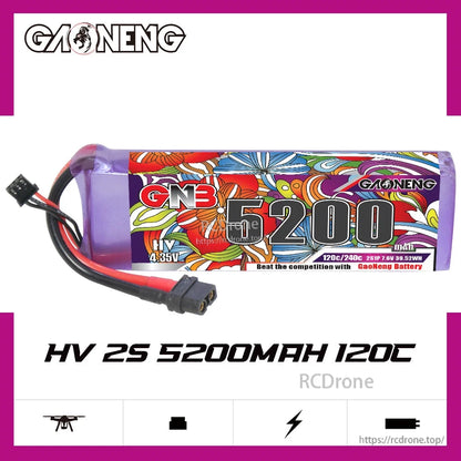 GAONENG GNB52002S120AHV 2S 5200mAh 120C LiHV battery product graphic on white background