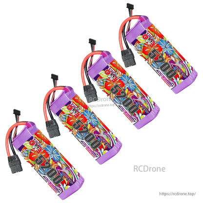 Four GNB 5200mAh battery packs shown at an angle with attached XT90 connectors