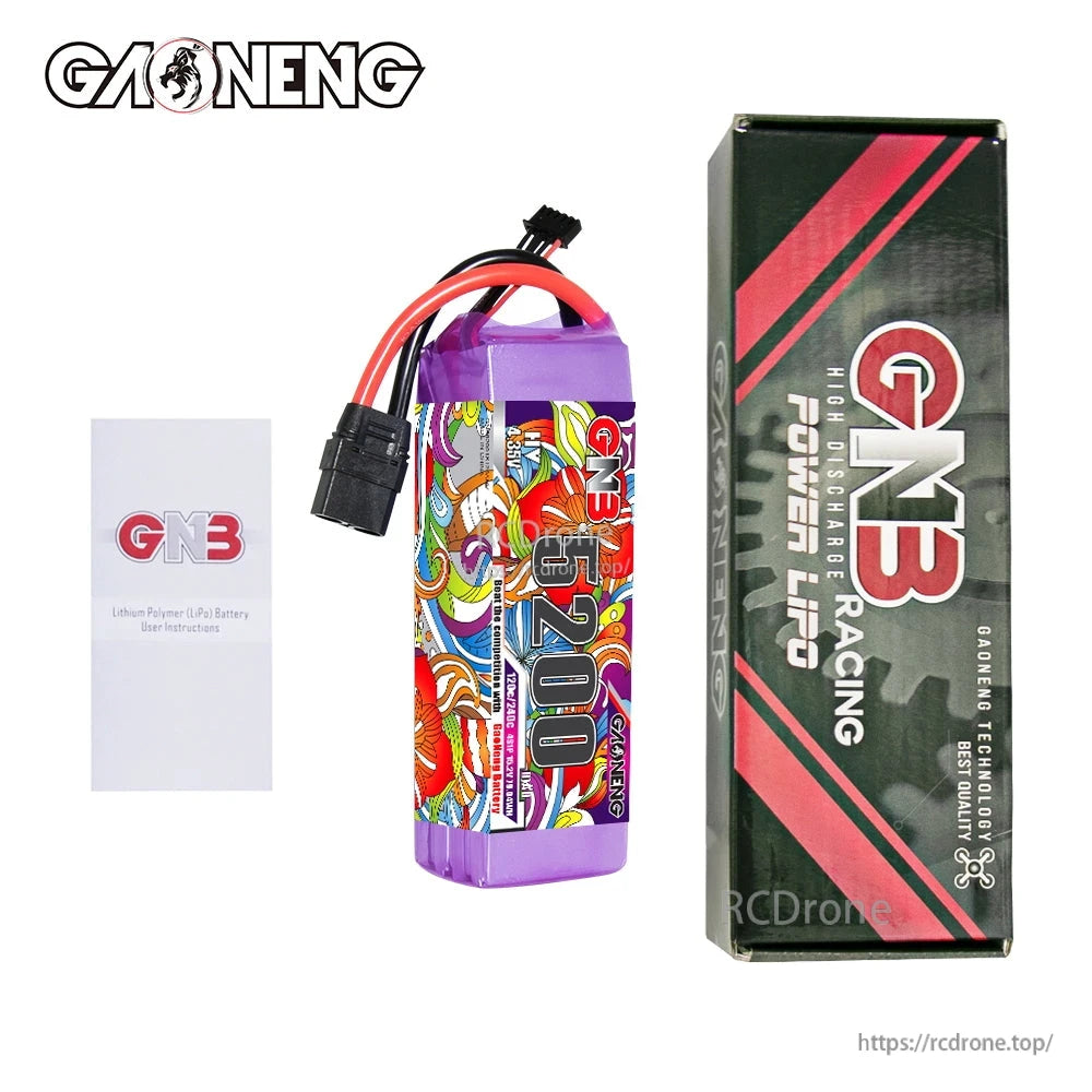 Package contents: GAONENG GNB 5200mAh battery, retail box, and instruction leaflet