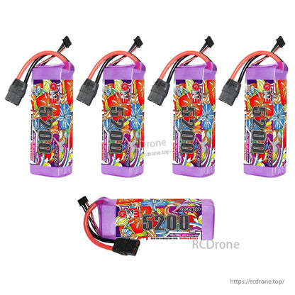 Bundle image showing five upright GNB 5200mAh packs plus one horizontal pack with XT90