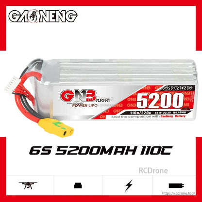 GAONENG GNB52006S110A battery graphic with “6S 5200mAh 110C” text and product image