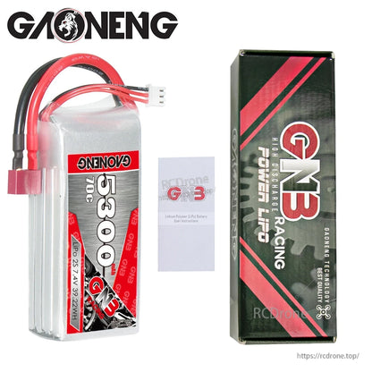 Package contents: GAONENG 5300mAh LiPo battery, GN3 Racing retail box, and instruction card