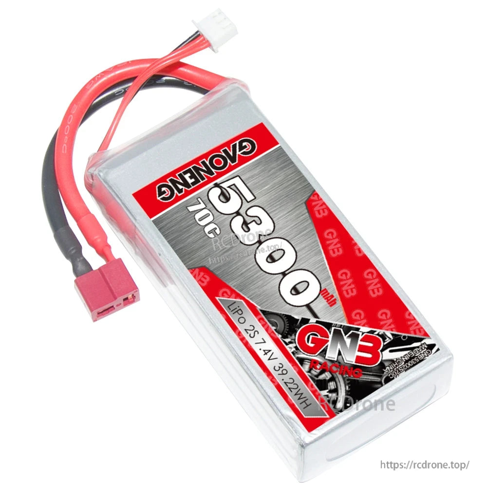 Angled top view showing GNB 5300 label, red/black leads, T-plug and white balance connector