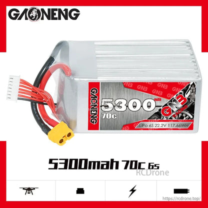 GNB 5300mAh 70C 6S 22.2V LiPo battery product graphic showing branding and capacity label