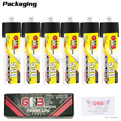 Packaging display with 6x GNB 530 LiHV batteries plus retail box and instruction leaflet