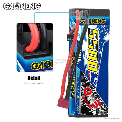 GAONENG GNB55002S100W 2S 7.4V 5500mAh 100C Hard Case LiPo Battery T-PLUG for RC Car/Boat