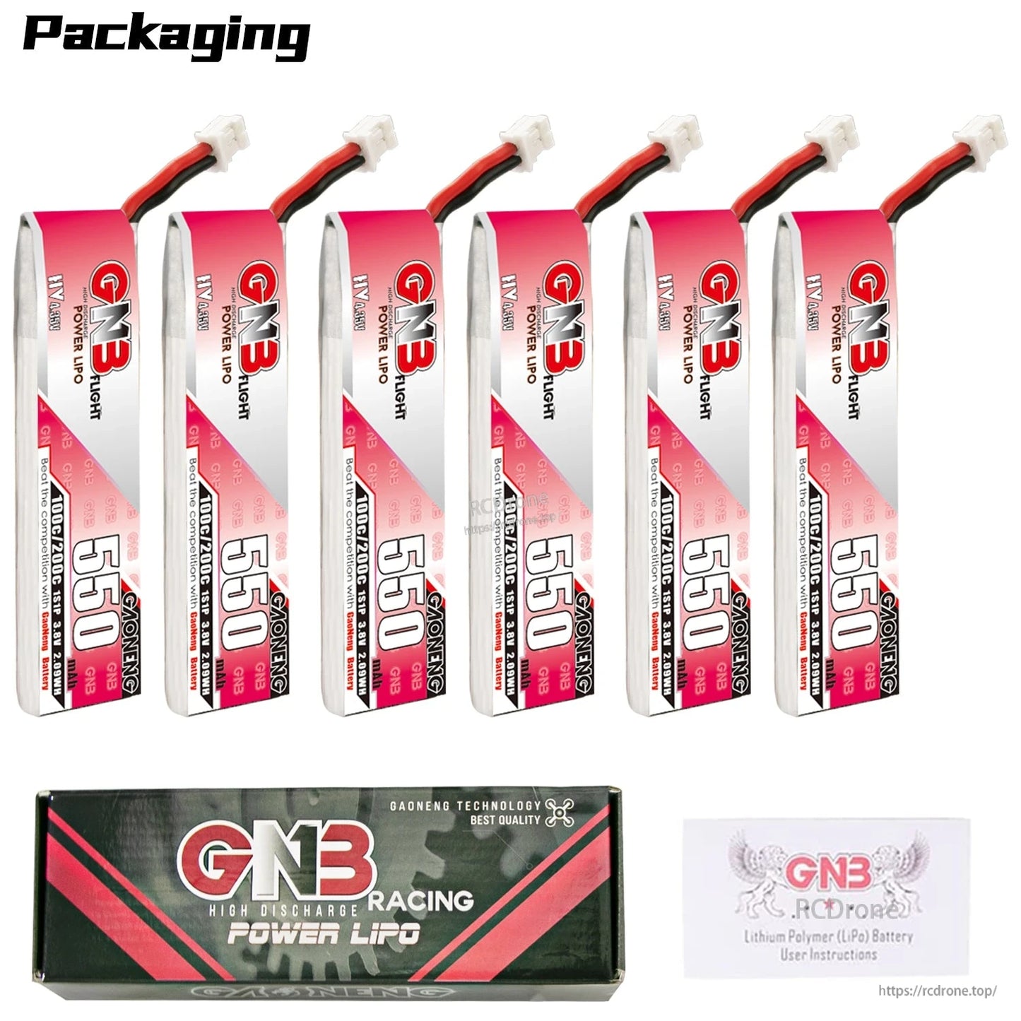 Packaging option: set of 6 GNB 550 LiHV batteries with retail box and user instructions