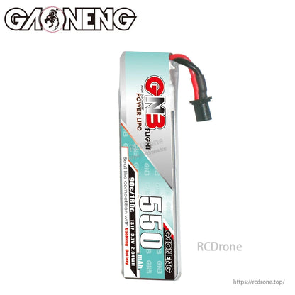 Front view of GN3 Flight 550 long LiPo pack with printed 90C/180C and A30 lead