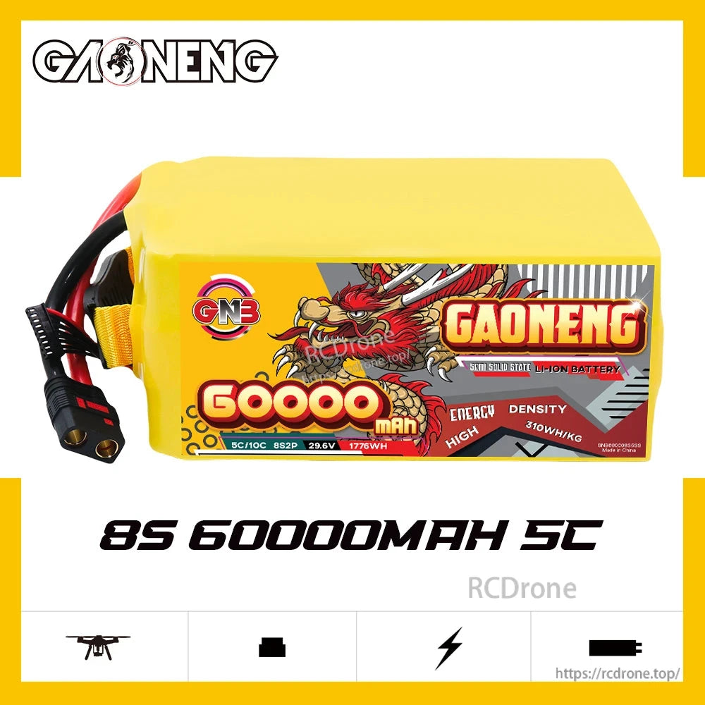 GAONENG GNB600008S5SS 8S 60000mAh 5C battery side label view on spec graphic
