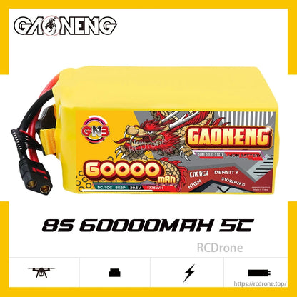 GAONENG GNB600008S5SS 8S 60000mAh 5C battery side label view on spec graphic