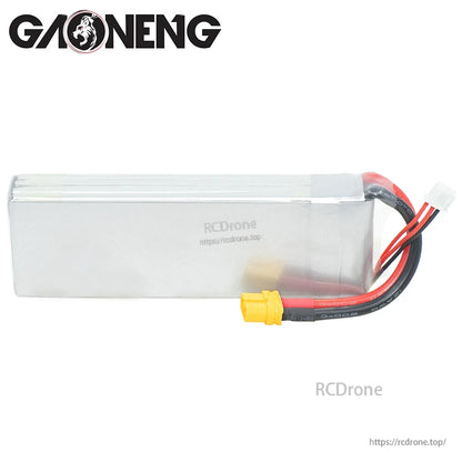 Rear/blank side view of silver LiPo pack with XT60 connector lead and balance plug