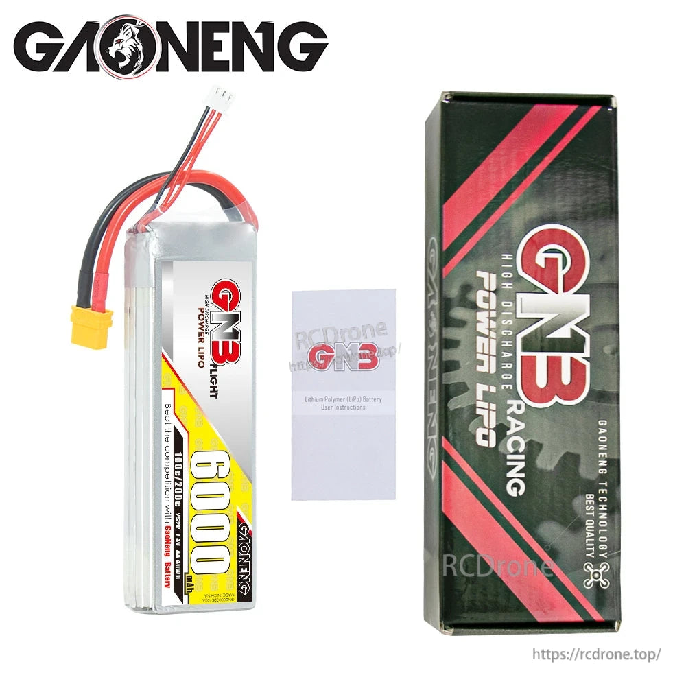 GAONENG GNB60002S100A 2S2P 7.4V 6000mAh 100C LiPo Battery XT60 for 1/10–1/8 RC Cars/Boats