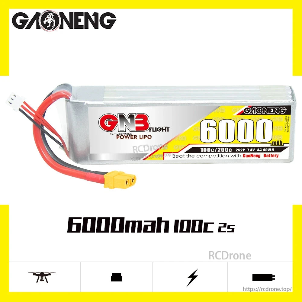 GAONENG GNB 6000mAh 100C 2S LiPo battery product graphic with capacity and C-rate text