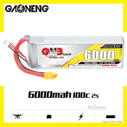GAONENG GNB 6000mAh 100C 2S LiPo battery product graphic with capacity and C-rate text