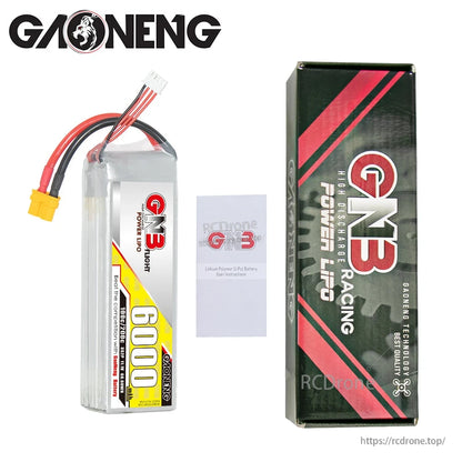 Package contents: GNB 6000mAh LiPo battery, instruction leaflet, and GNB retail box