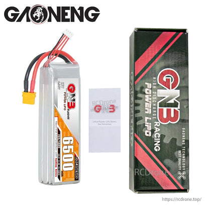 Package contents: GAONENG GNB 6500mAh LiPo battery, GNB retail box, and instruction card