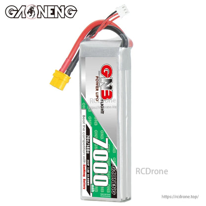 GAONENG GNB 7000mAh LiPo battery upright view with XT60 lead on top