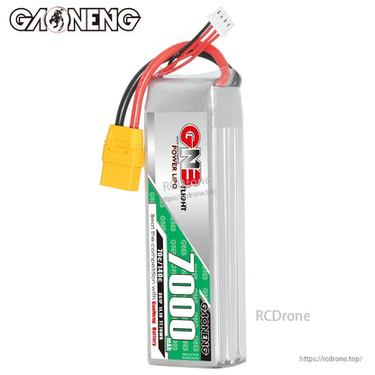 Side view of GAONENG 7000mAh LiPo pack with XT90 connector and top-mounted balance lead
