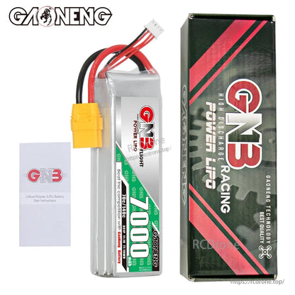 Package contents: GAONENG 7000mAh LiPo battery, GN3 Racing box, and instruction leaflet
