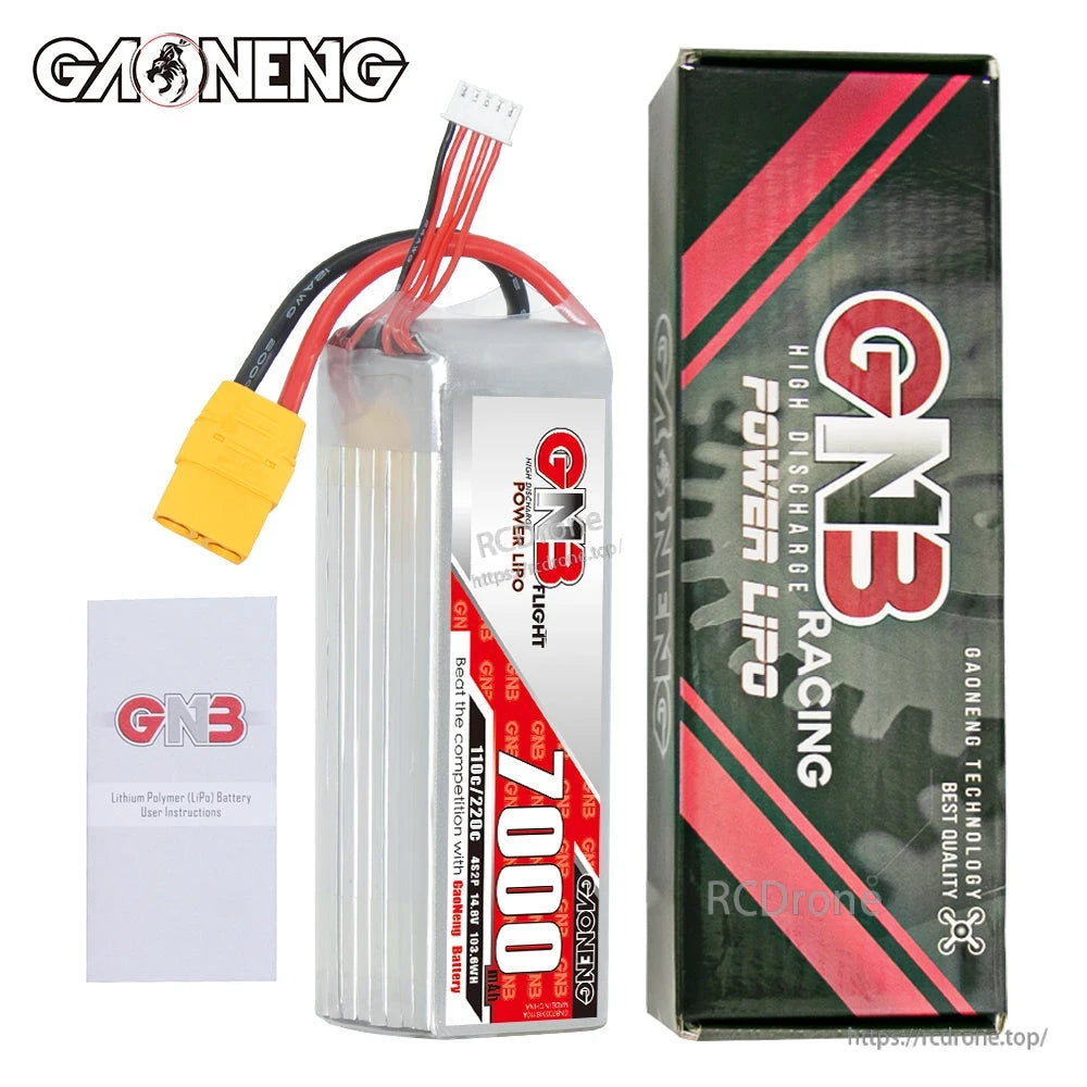 Package contents: GNB 7000mAh LiPo battery with retail box and user instruction leaflet