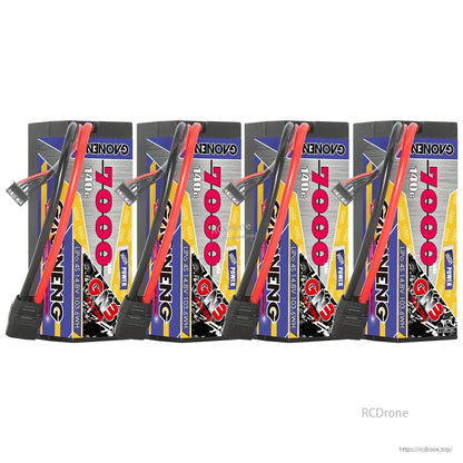 Four-pack set of GAONENG hard case LiPo batteries with XT90 connectors and balance leads