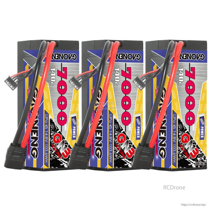 Three-pack set of GAONENG hard case LiPo batteries with XT90 plugs, 4S 7000mAh 140C