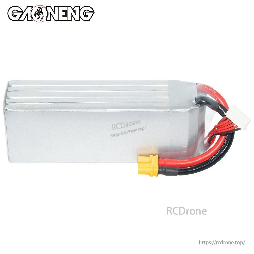 Rear/blank side view of silver hardcase LiPo battery with XT60 lead and balance plug