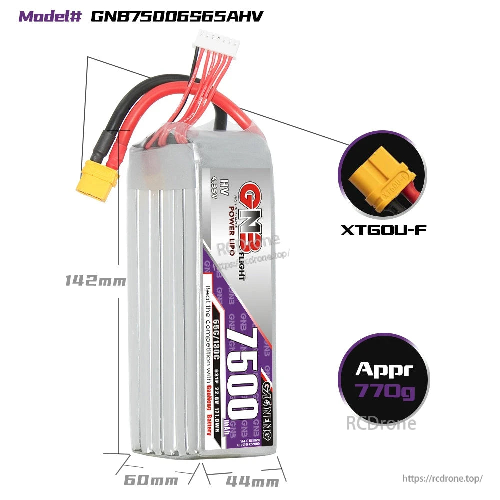 GAONENG GNB75006S65AHV 6S 22.8V 7500mAh 65C LiHV LiPo Battery XT60 for FPV X8/X-Class & 1/7-1/8 RC