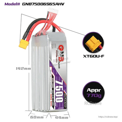 GAONENG GNB75006S65AHV 6S 22.8V 7500mAh 65C LiHV LiPo Battery XT60 for FPV X8/X-Class & 1/7-1/8 RC