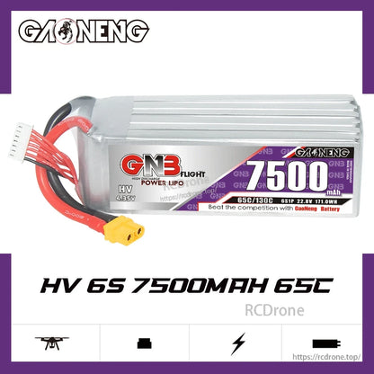 GAONENG GNB75006S65AHV 6S 22.8V 7500mAh 65C LiHV LiPo battery label side view