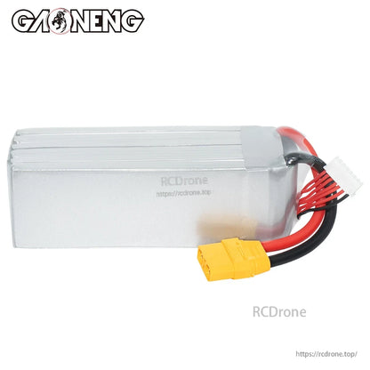 Rear plain-side view of the battery case showing ribbed aluminum wrap and XT90 power lead