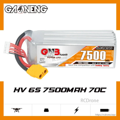 GAONENG GNB75006S70AHV HV 6S 7500mAh 70C LiHV LiPo battery graphic, side label view