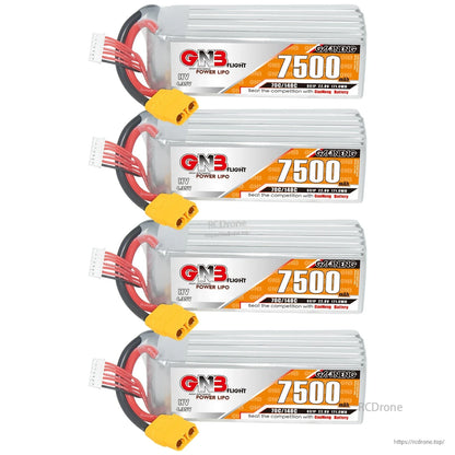 Four-pack set of GNB 7500mAh LiHV LiPo batteries with XT90 connectors