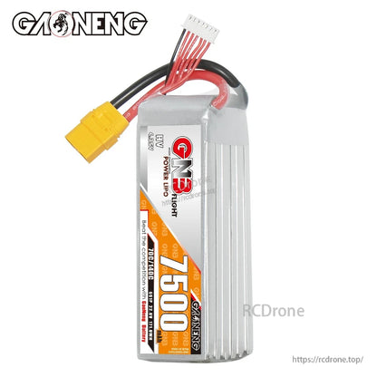 Upright side view of GAONENG GNB 7500mAh LiHV battery with wires exiting top