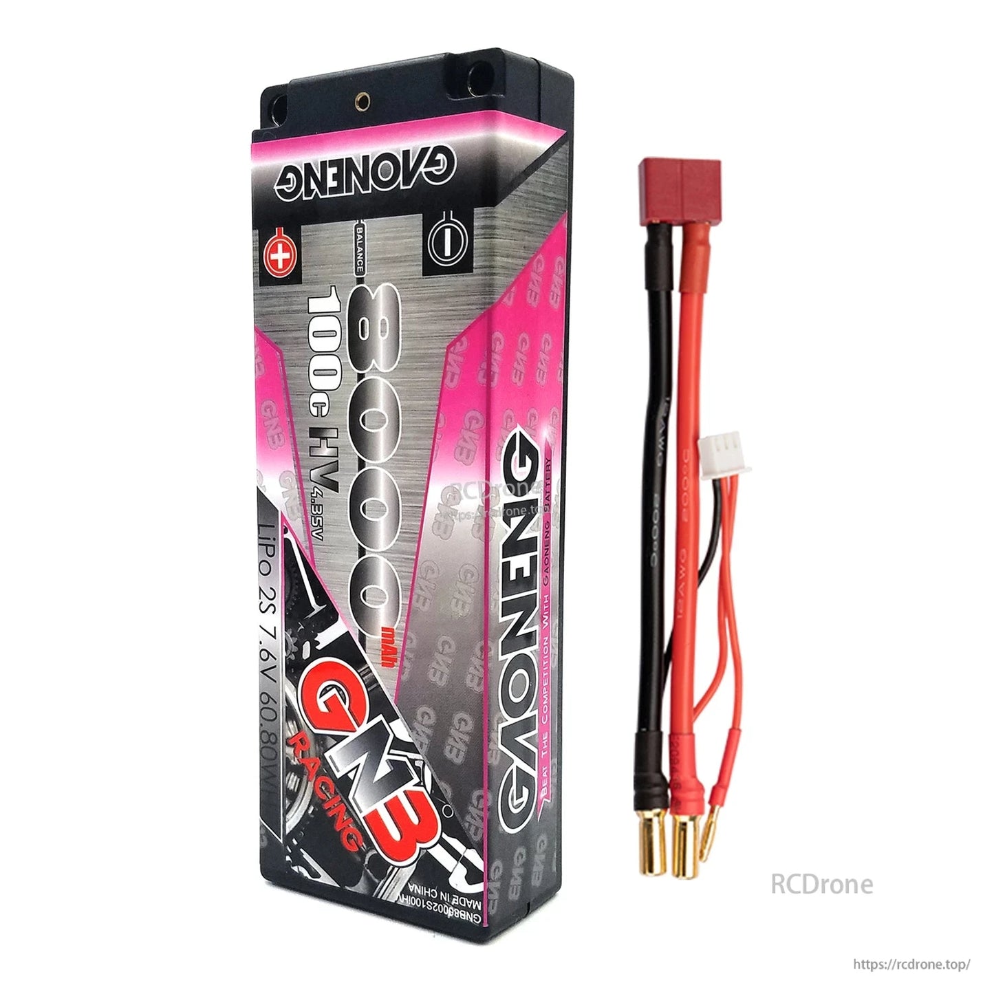 Single GNB Racing 8000mAh hard case battery with red T-style power connector lead and 2S balance plug