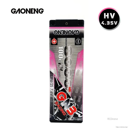 Front view of GAONENG GNB Racing 8000mAh 100C LiHV 2S hard case battery label