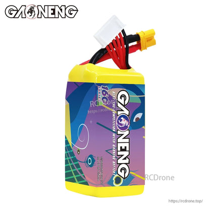 Side view of GAONENG GNB 5S battery showing GAONENG logo wrap and top wires