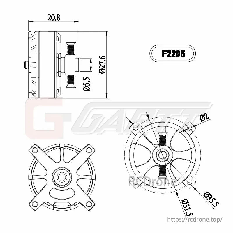 GARTT F2205 1500KV Brushless Outrunner Motor, The GARTT F2205 1500KV brushless motor has a high-performance rating, suitable for use with Lipo cells and props up to 27.6mm in diameter.